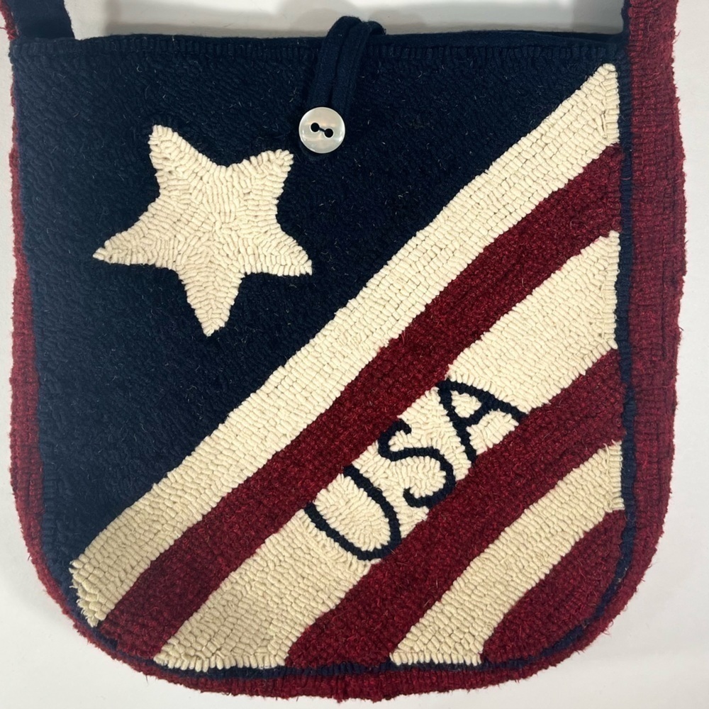 Folk Art American Flag Bag Vintage Red, White & Blue USA Hand Loom Shoulder Bag - Picture 2 of 10